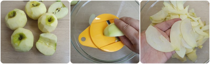 Tagliare a fettine le mele - Ricetta torta di mele dietetica