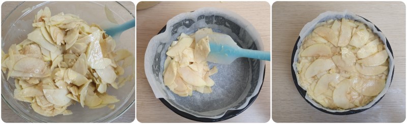 Versare l'impasto nella tortiera - torta di mele invisibile ricetta