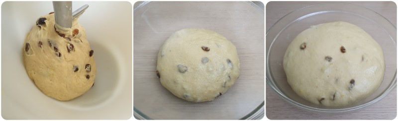 Lievitazione impasto focaccia dolce con uvetta