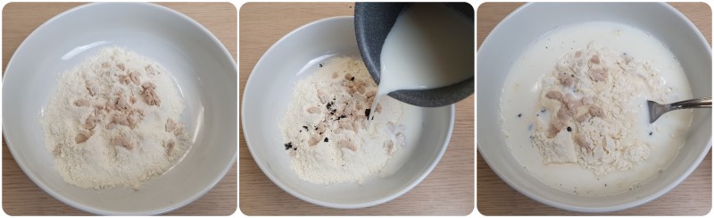 Amalgamare farina, latte e lievito per il lievitino