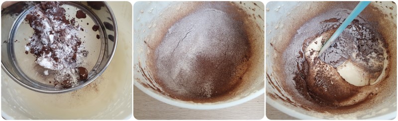 Unire farina e cacao - Ricetta Torta Rocher