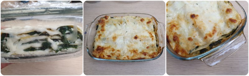 Cottura della lasagna con spinaci