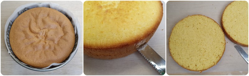 Tagliare il pan di spagna in 2 parti - Torta Fiesta ricetta