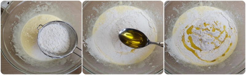 Unire farina, olio e limone - Ricetta Ciambella di Pasqua