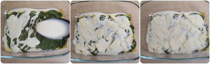 Unire la besciamella e i formaggi - lasagna ricotta e spinaci ricetta