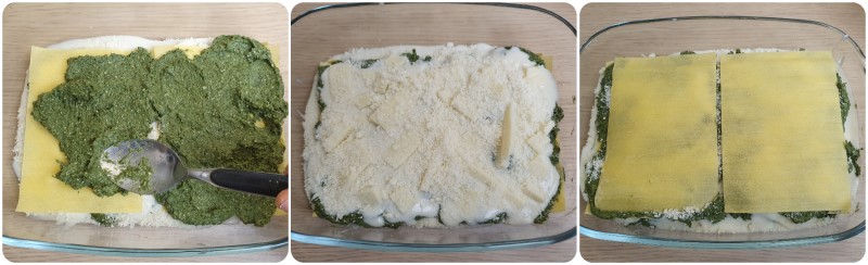 Comporre i vari strati delle Lasagne con ricotta e spinaci