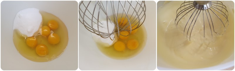 Montare uova e zucchero - Ricetta Torta mimosa al cioccolato