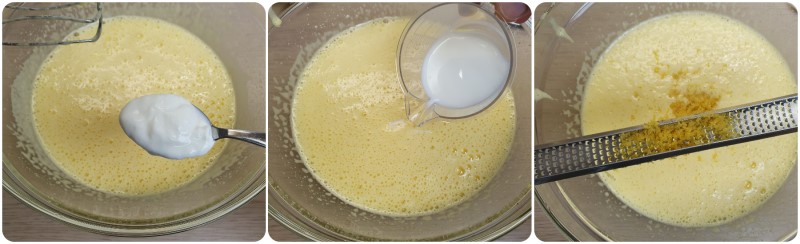 Unire yogurt, latte e aromi - Torta allo yogurt ricetta