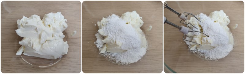 Lavorare la philadelphia con lo zucchero a velo - Cheesecake con crema al pistacchio ricetta