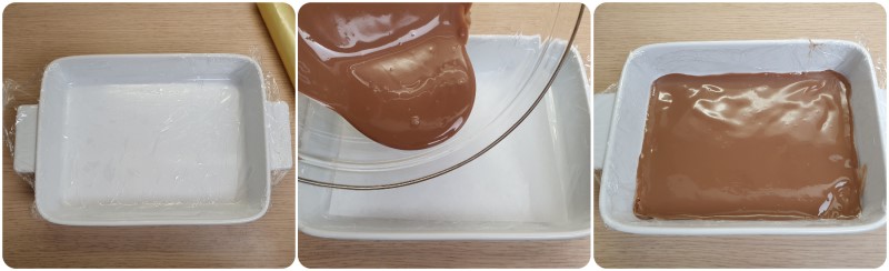 Versare il cioccolato nello stampo - Kinder cereali ricetta