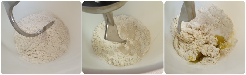 Amalgamare farina e acqua - Ricetta focaccia di Recco