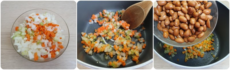 Soffriggere il trito di verdure - Ricetta pasta e fagioli