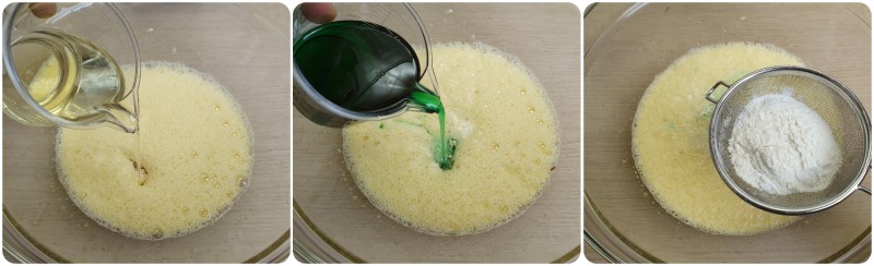 Unire olio e sciroppo di menta - Torta menta e cioccolato ricetta