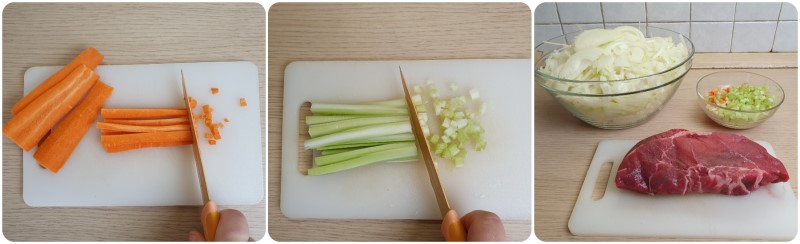 Tagliare sedano e carote - Pasta alla genovese ricetta