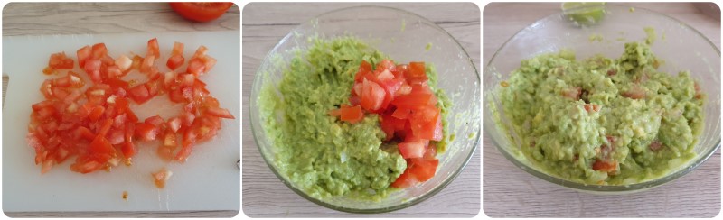 Aggiungere i pomodori alla salsa di avocado - Guacamole ricetta