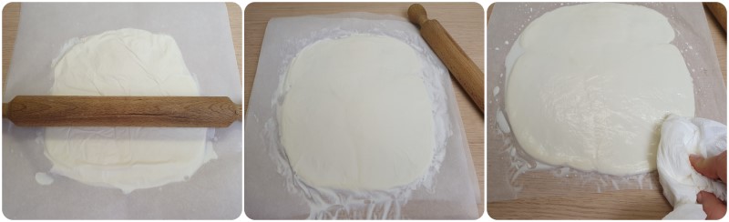 Stendere la mozzarella per creare la sfoglia di mozzarella fatta in casa