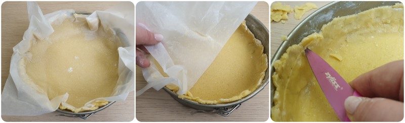 Inserire la frolla nello stampo - Torta frangipane ricetta originale