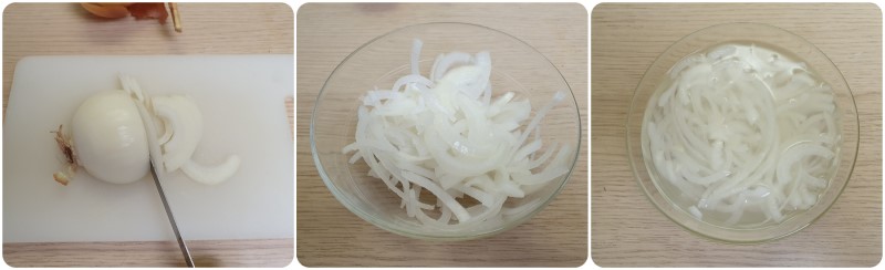 Affettare la cipolla e far riposare - Ricetta fagioli con cipolla