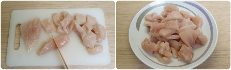 Tagliare il pollo a bocconcini - Ricetta pollo con peperoni