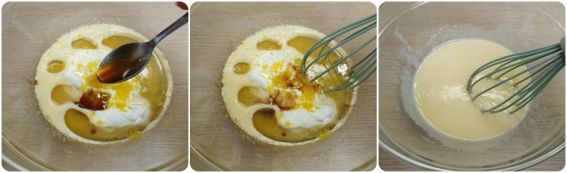 Unire yogurt, olio e aromi - Pasta frolla con yogurt