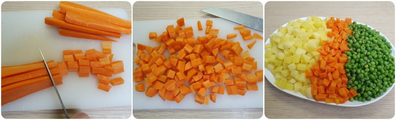 Tagliare le carote e cottura delle verdure - Insalata russa ricetta