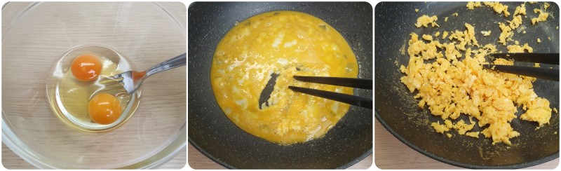 Preparazione delle uova strapazzate - Riso cantonese ricetta