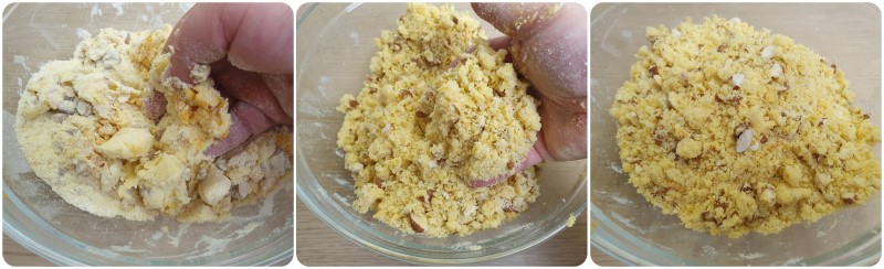 Amalgamare gli ingredienti della torta sbrisolona mantovana