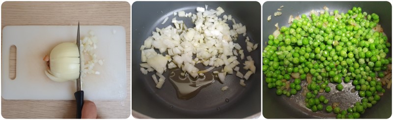 Rosolare la cipolla - Ricetta pasta e piselli