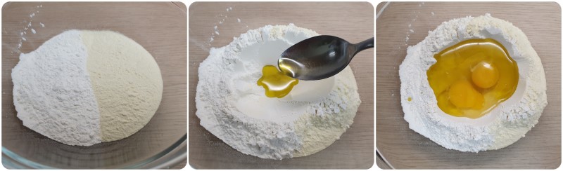 Unire le farine e l'olio - Pasta verde ricetta