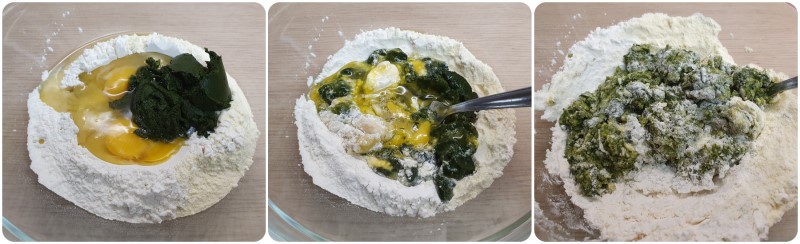 Aggiungere gli spinaci e le uova - Pasta fresca verde ricetta