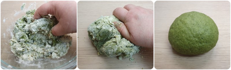 Impastare il tutto per ottenere la pasta verde agli spinaci