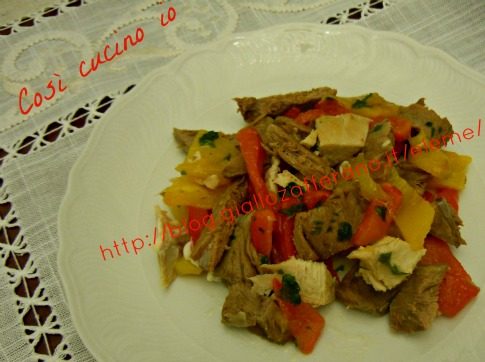 Manzo e gallina in insalata con peperoni (ricetta di riciclo)