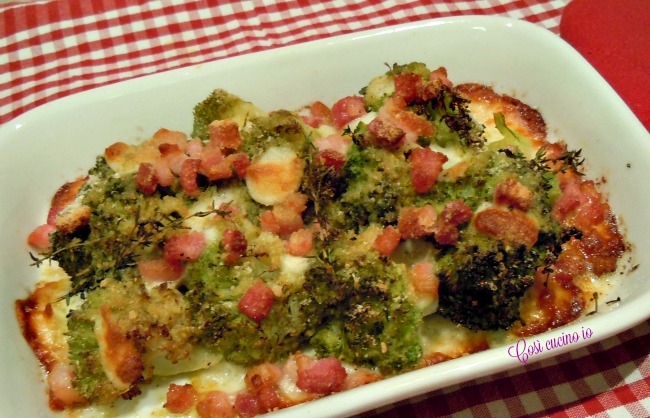Broccolo gratin con provola e pancetta - Così cucino io