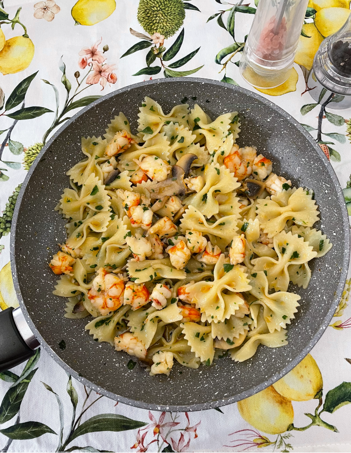 Farfalle gamberi e champignon - Così cucino io
