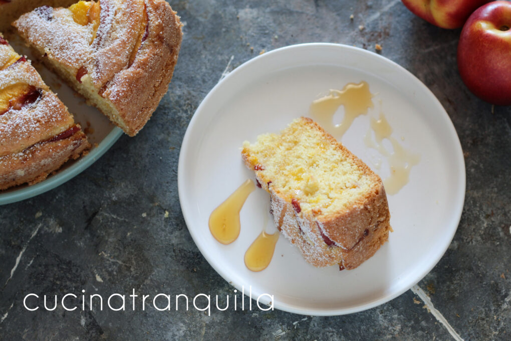Torta soffice alle pesche noci senza lattosio