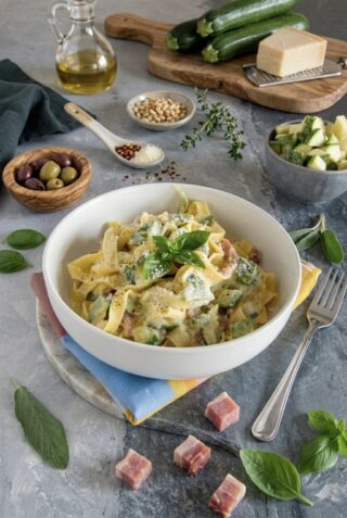 FETTUCCINE CON ZUCCHINE SPECK E PANNA PER CHI HA POCO TEMPO IN CUCINA
