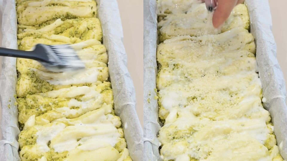 Pane focaccia con pesto e scamorza