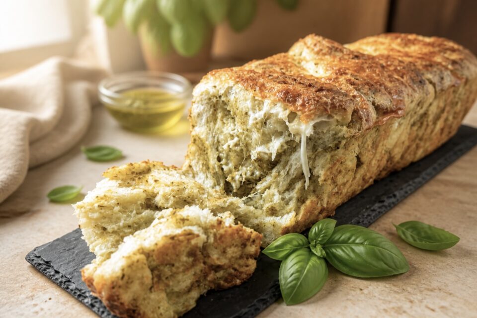 Pane focaccia con pesto e scamorza