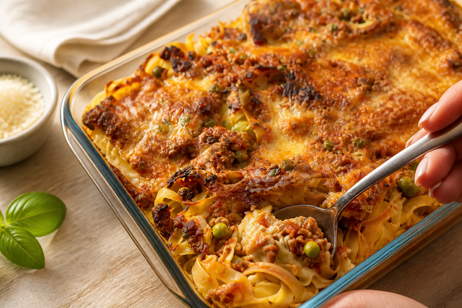 Nidi di pasta al forno con ragù e piselli – Filanti e golosi