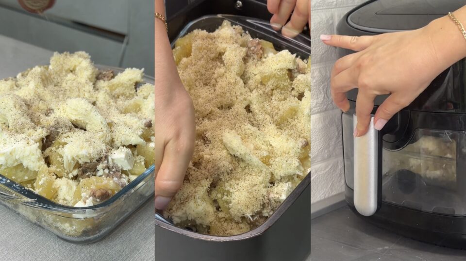 patate e salsiccia in friggitrice ad aria