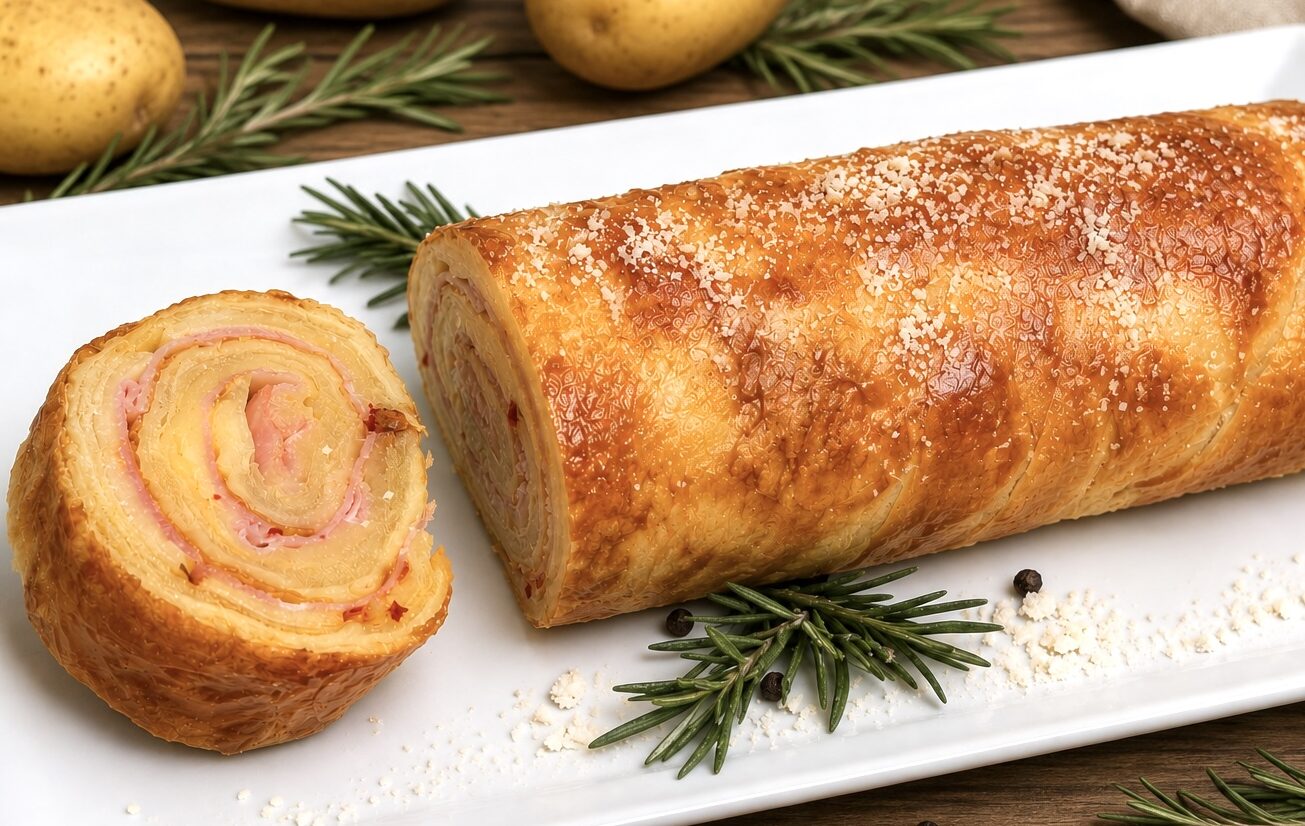 Rotolo di patate con prosciutto cotto e formaggio: filante, facile e irresistibile
