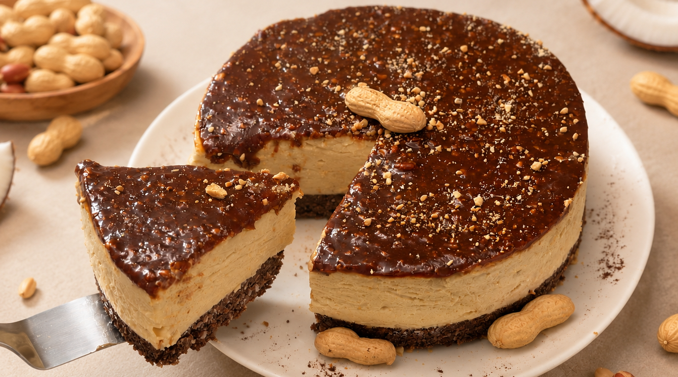 Cheesecake arachidi, cocco e caramello senza cottura: cremosa, golosa e irresistibile