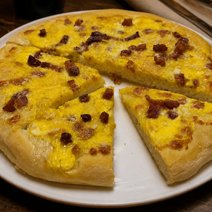 Pizza Carbonara fatta in casa: ricetta cremosa con guanciale, uova e Pecorino
