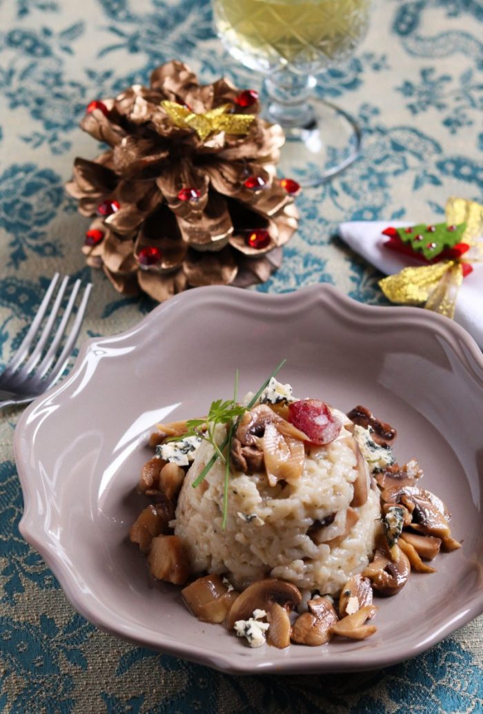 Risotto con funghi e salsiccia al gorgonzola