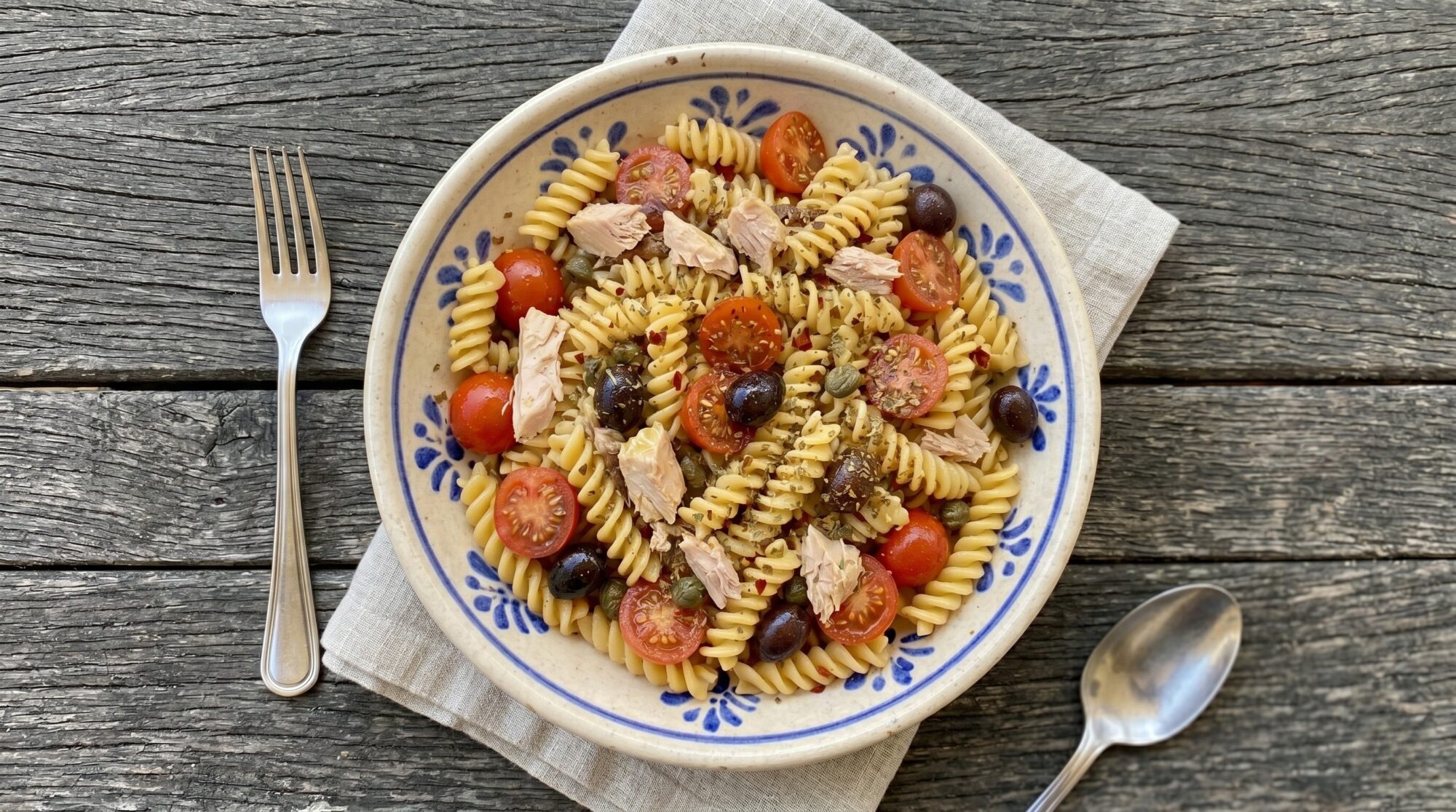 pasta fredda alla puttanesca con pomodorini e olive