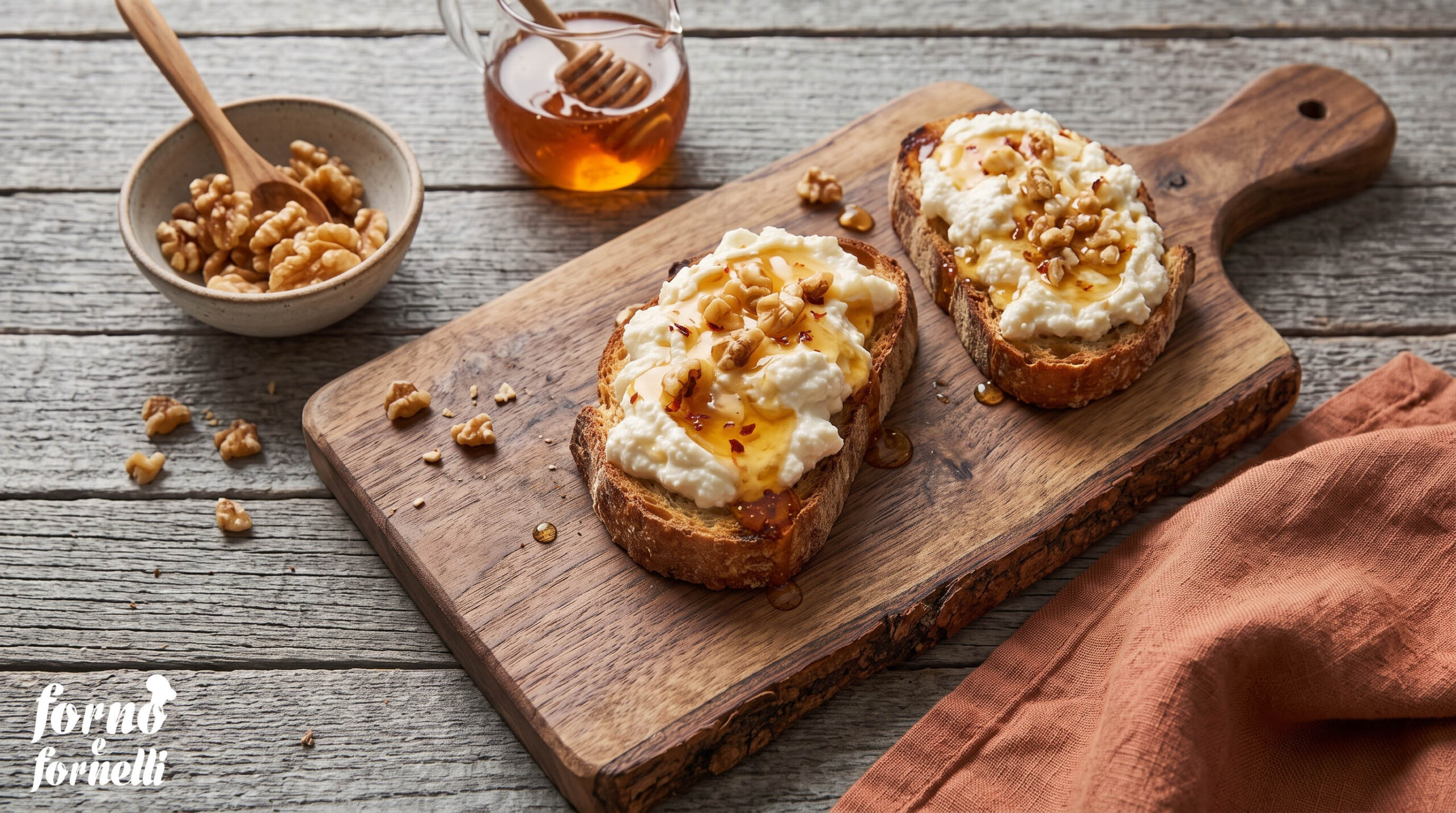 crostini con ricotta montata e miele piccante
