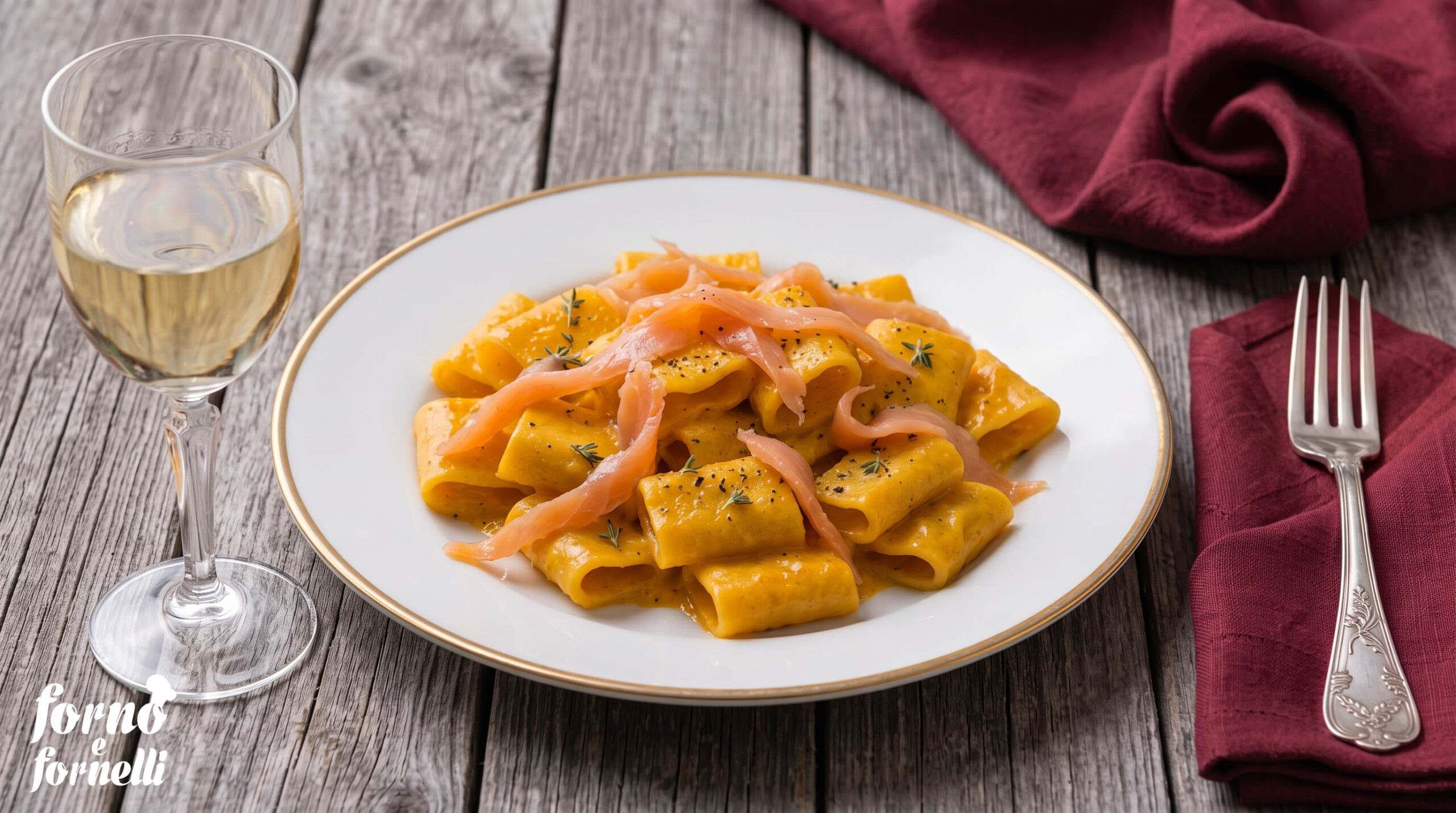 paccheri cremosi con zucca e salmone