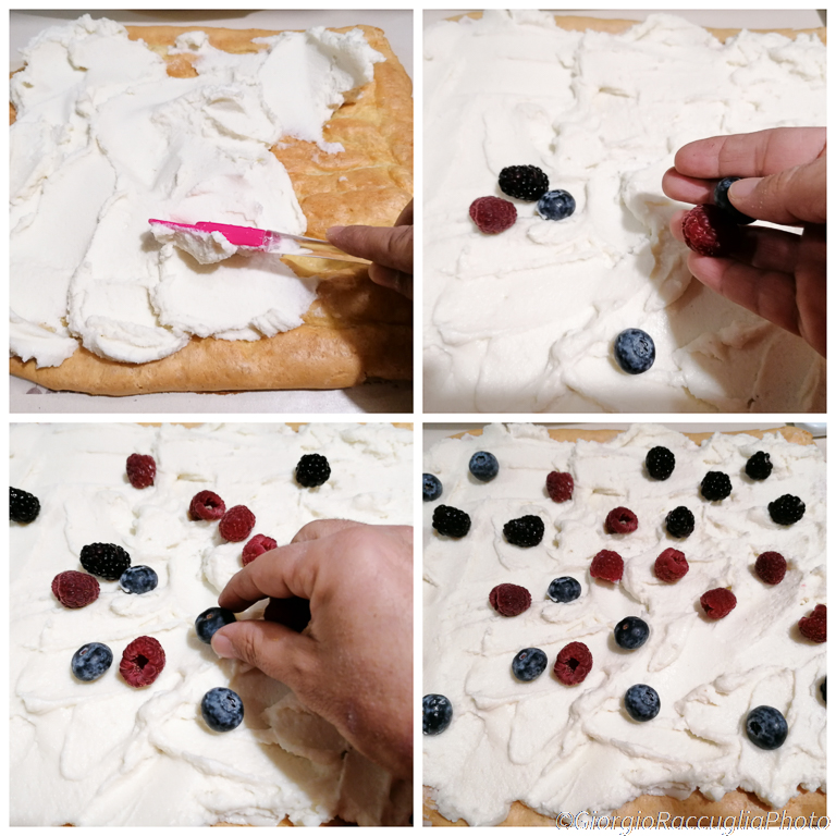rotolo di pasta choux crema di ricotta e frutti rossi