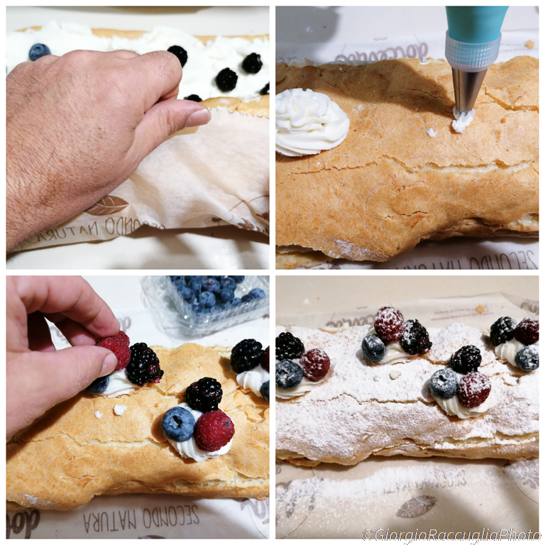 rotolo di pasta choux crema di ricotta e frutti rossi