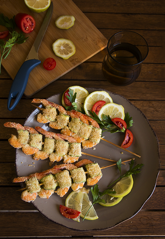 SPIEDINI DI GAMBERI E ZUCCHINE AL LIMONE